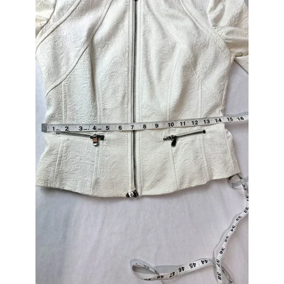 Y2k 2010 Cache Brocade Jacquard Floral Pantsuit Set Cream Zipper Blazer 0 Pant 4